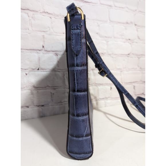 G.I.L.I. Blue Python Snake Croc Embossed Leather Tassel Shoulder Crossbody Bag - Picture 5 of 11